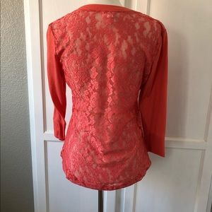 Coral Lace Back V-Neck Shirt